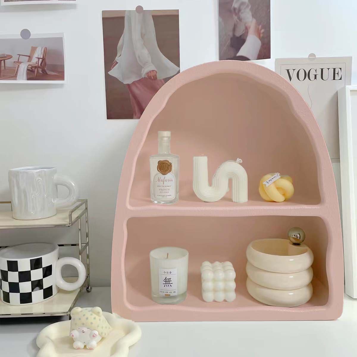 French Cream Style Wall Cabinet Dopamine Cup Holder Entryway Decor White Arch Cabinet Storage Decorative Perfume Cabinet