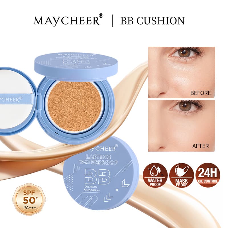 MAYCHEER Cushion Foundation Long-Lasting Concealer for Flawless Skin, Hydrating Natural Look, Non-Caking, BB Cream