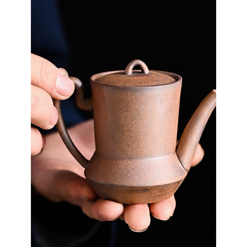 Raw Mineral Coarse Pottery Teapot, Retro Collectible Ceramic Beauty Pot, Old Rock Clay Nurturable Small Capacity Brewing Pot