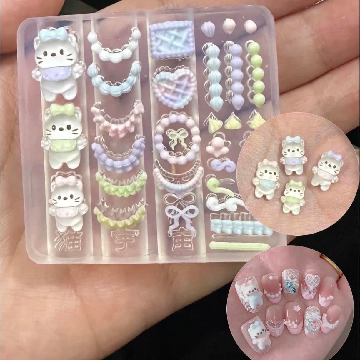 Cross-border new cream lace cat nail art silicone mold creative three-dimensional nail decoration jewelry diy mold