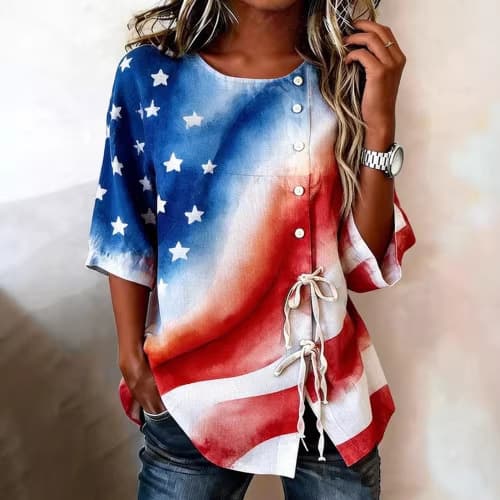 Cross-border Elegant Women's Long Sleeve Printed Blouse, Long Sleeve Women's Shirt, Tie-neck Blouse