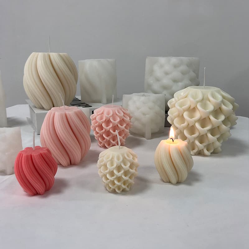 Ren Shan Striped Wave Ball Aromatherapy Candle Silicone Mold, DIY Morning Glory Ball Candle Resin Soap Mold