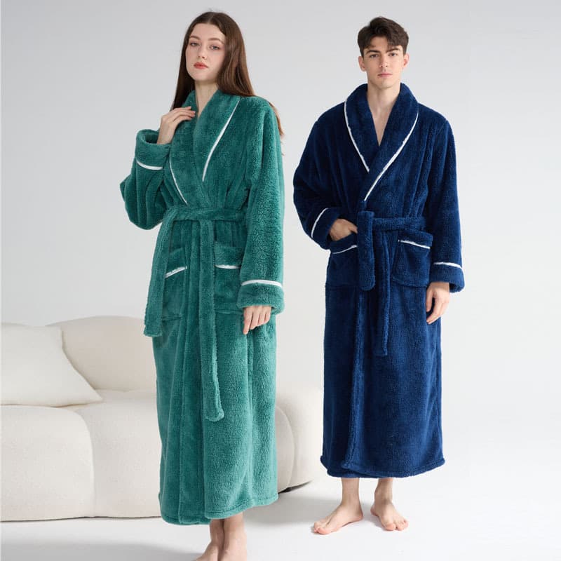 Autumn and Winter Thickened Bathrobe for Men, Soft Fleece Thermal Sleepwear, Couples Long Robe for Women, Winter Plus Size Morning Robe