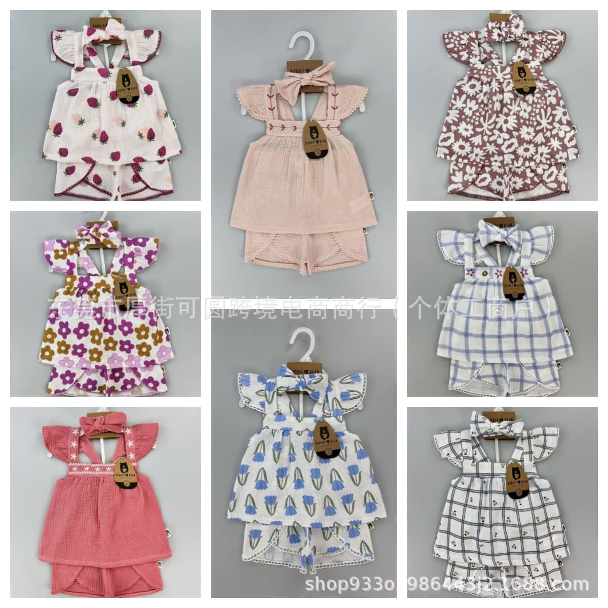 Export Short Sleeve Pants Set Baby Girl Summer Thin Baby Clothes Set Versatile with Bow Tie Direct Supply