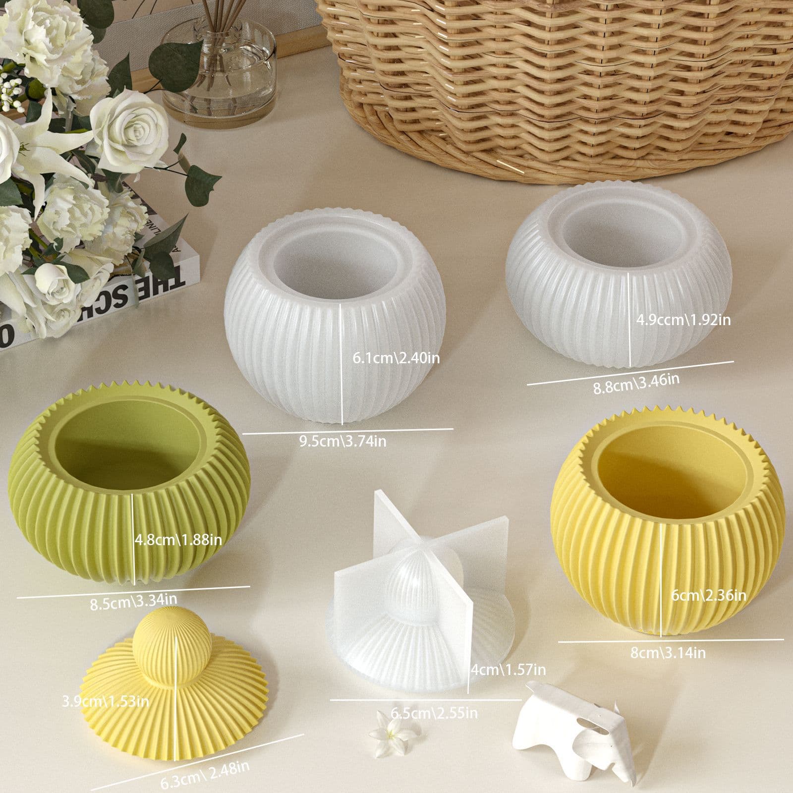 Ins-style Vertical Stripe Storage Jar Resin Mold DIY Round Dome Aromatherapy Plaster Candle Cup Decoration Silicone Mold