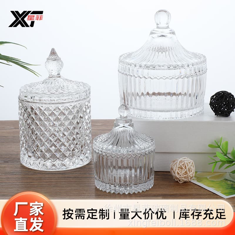 Creative Home Mongolian Yurt Scented Candle Cup Container Candle Cup Transparent Glass with Lid Cover Candle Holder Glass Jar