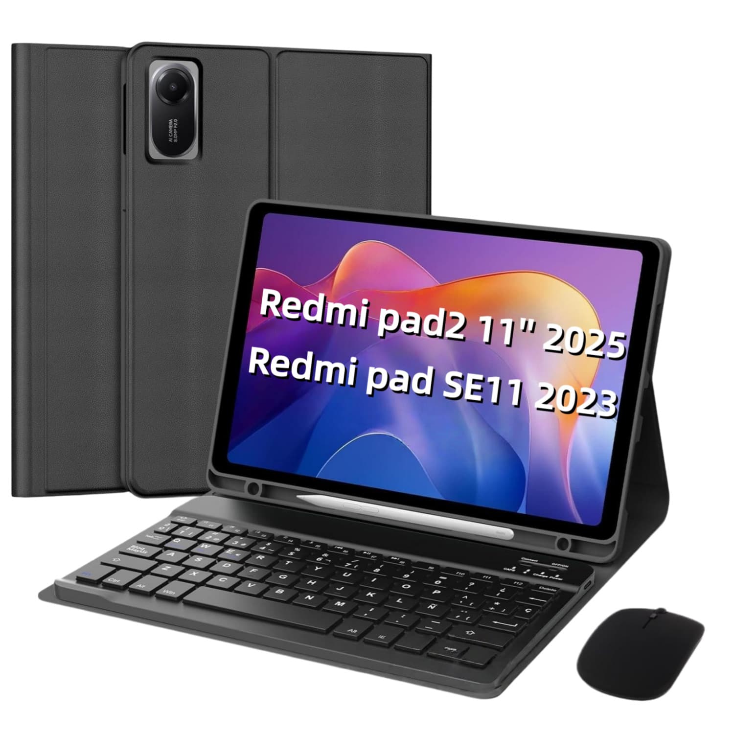 Compatible with 2025 Redmi Pad 2 Tablet Case SE 11-inch Bluetooth Keyboard Spanish