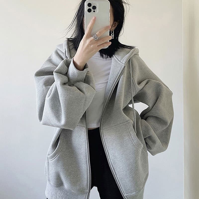 Beijianglang Autumn Loose Casual Men's and Women's Gray Hoodie Simple Top 2026 New Lightweight Zip-Up Outerwear