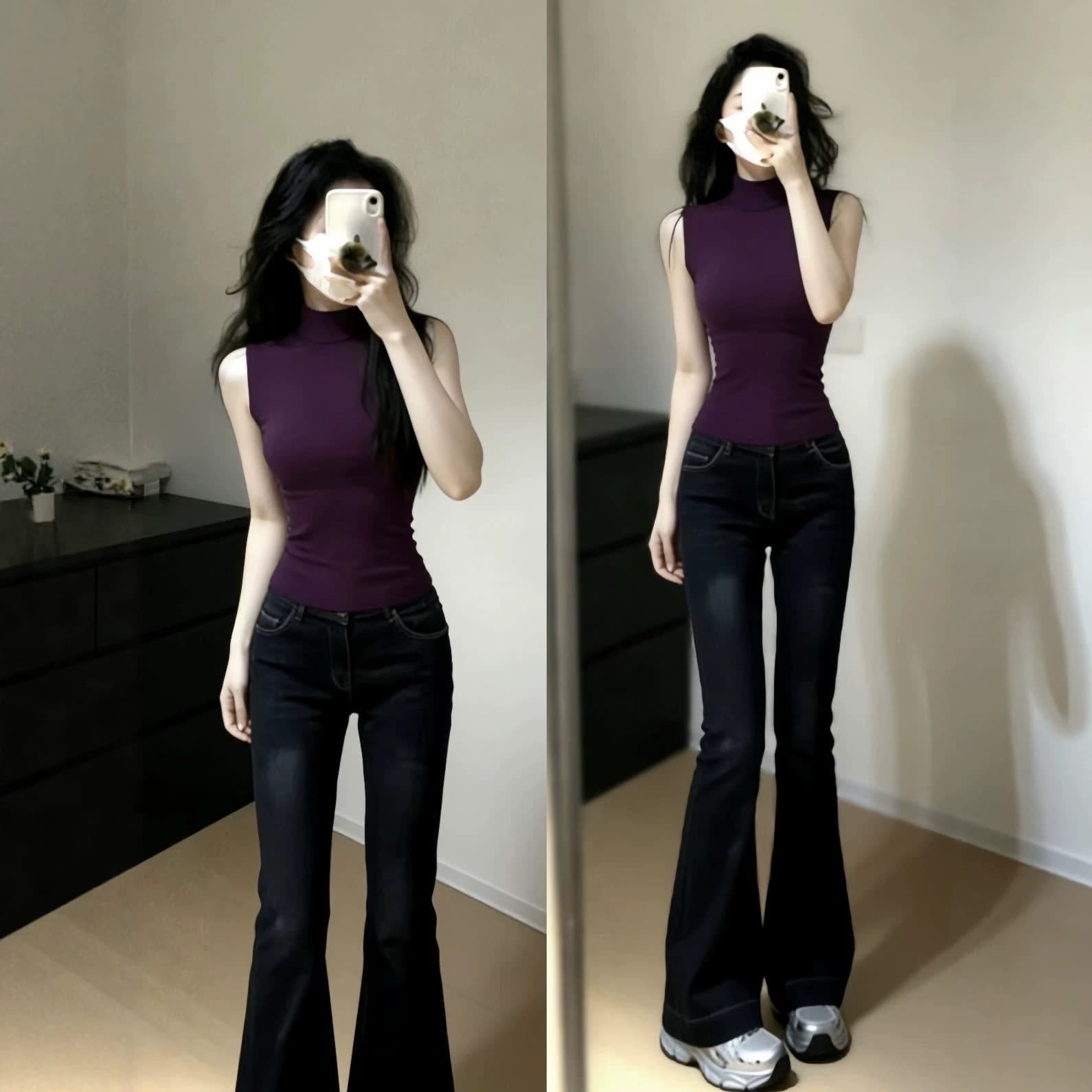 [Cross-border Wholesale] Half Turtleneck Slim Fit Sleeveless Vest T-Shirt Bodycon Base Layer Stylish Top Without Padding