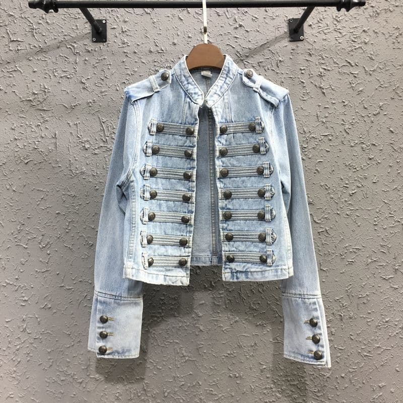 Heavy-Duty Punk Motorcycle Short Jacket for Women, 2026 Spring/Fall New Arrival, Slim-Fit Stand Collar Long-Sleeve Denim Jacket Top