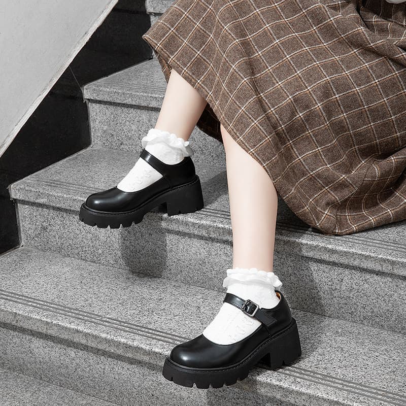 Meizi Power Leather Shoes Women JK Summer Thin Retro College Style 2023 New Thick Sole Round Toe Mary Jane Shoes