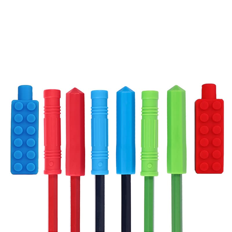 Silicone saber pen cover teether manufacturer Cross-border maternal and infant gemstone pencil cap teether building block pen cover teething stick
