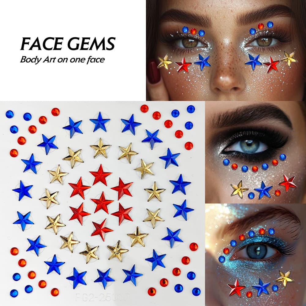 Cross-Border Star Face Stickers 3D Five-Pointed Star Self-Adhesive Facial Alloy Decoration for Holiday Party Stage Makeup
