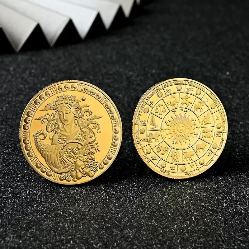Cross-Border Zodiac Wish Commemorative Coin 12 Zodiac Tooth Fairy Coin Fidget Coin Creative Gift Wish Gold Coin