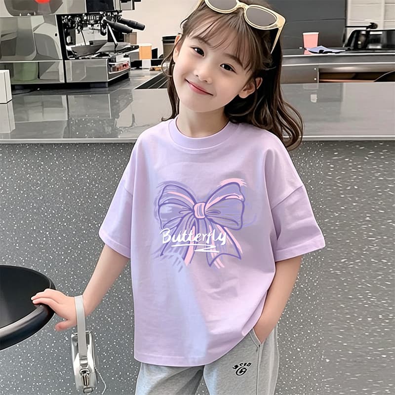 Girls Short Sleeve T-Shirt 100% Cotton Breathable Summer Wear 2026 New Style Trendy Clothes for Older Girls Summer Top