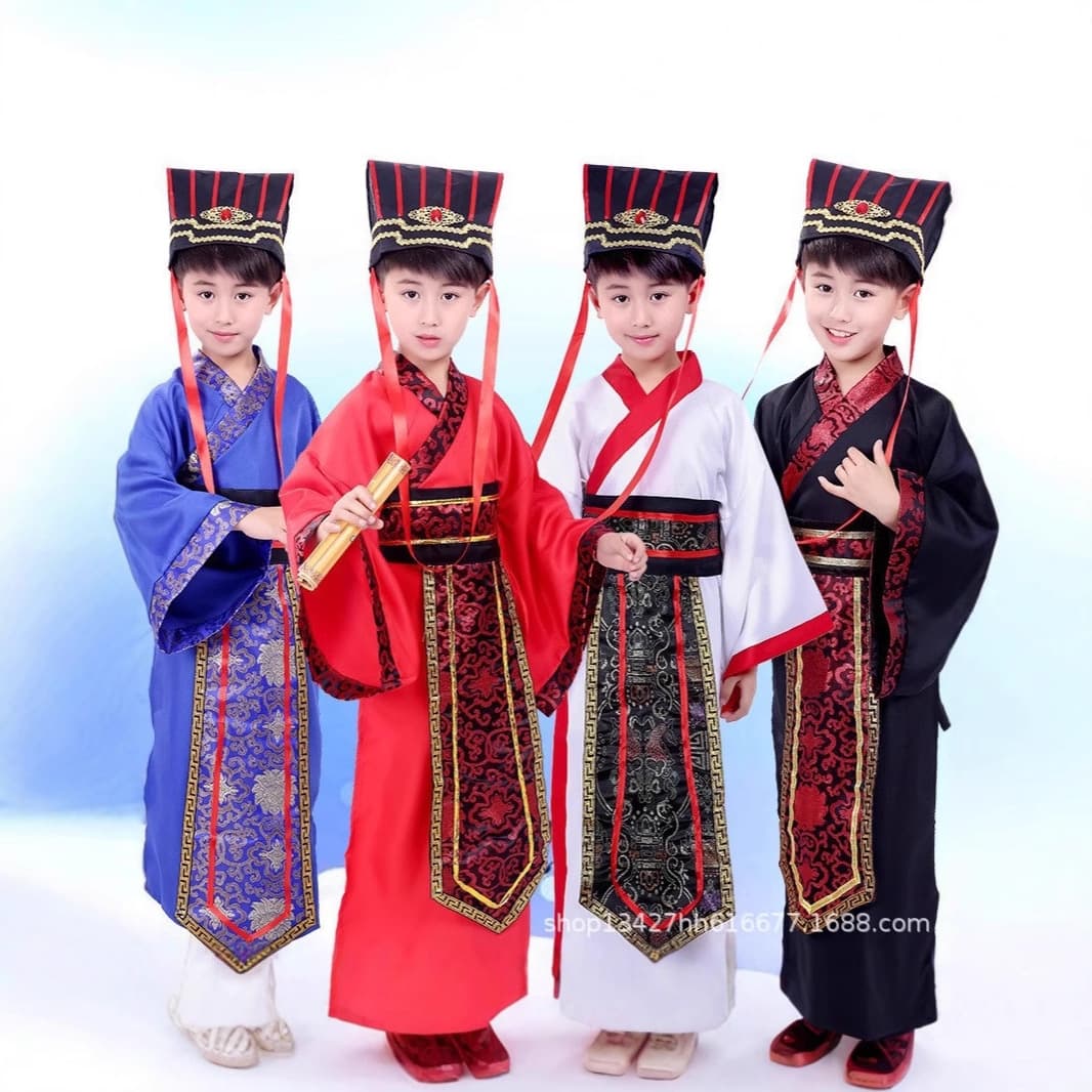 Children's Three Kingdoms Performance Costume, Spring and Autumn Hanfu for Boys, Textbook Drama Ancient Clothing: Zhuge Liang, Cao Cao, Lu Su