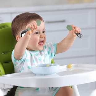 Cross-border Children's Food-Grade Silicone Spoon and Fork Set 316 Stainless Steel Rounded Short Handle Baby Feeding Spoon Silicone Spoon and Fork