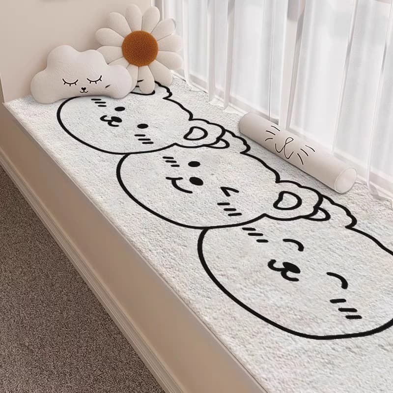 Balcony Thickened Imitation Cashmere Living Room Mat, Bedroom Pad, Bedside Carpet, Tatami Mat, Cartoon Bay Window Cushion