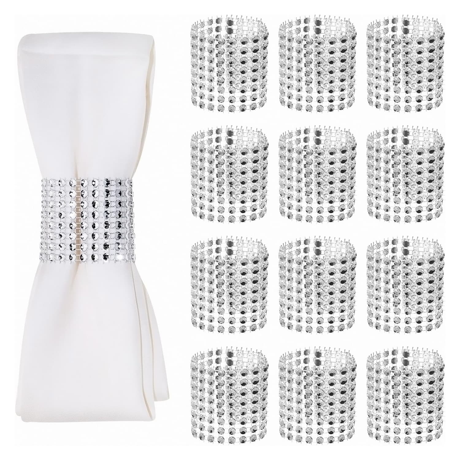 Napkin ring row of diamonds, mesh diamond napkin buckle, hotel table setting, festival wedding supplies, European and American rhinestone napkin ring decoration
