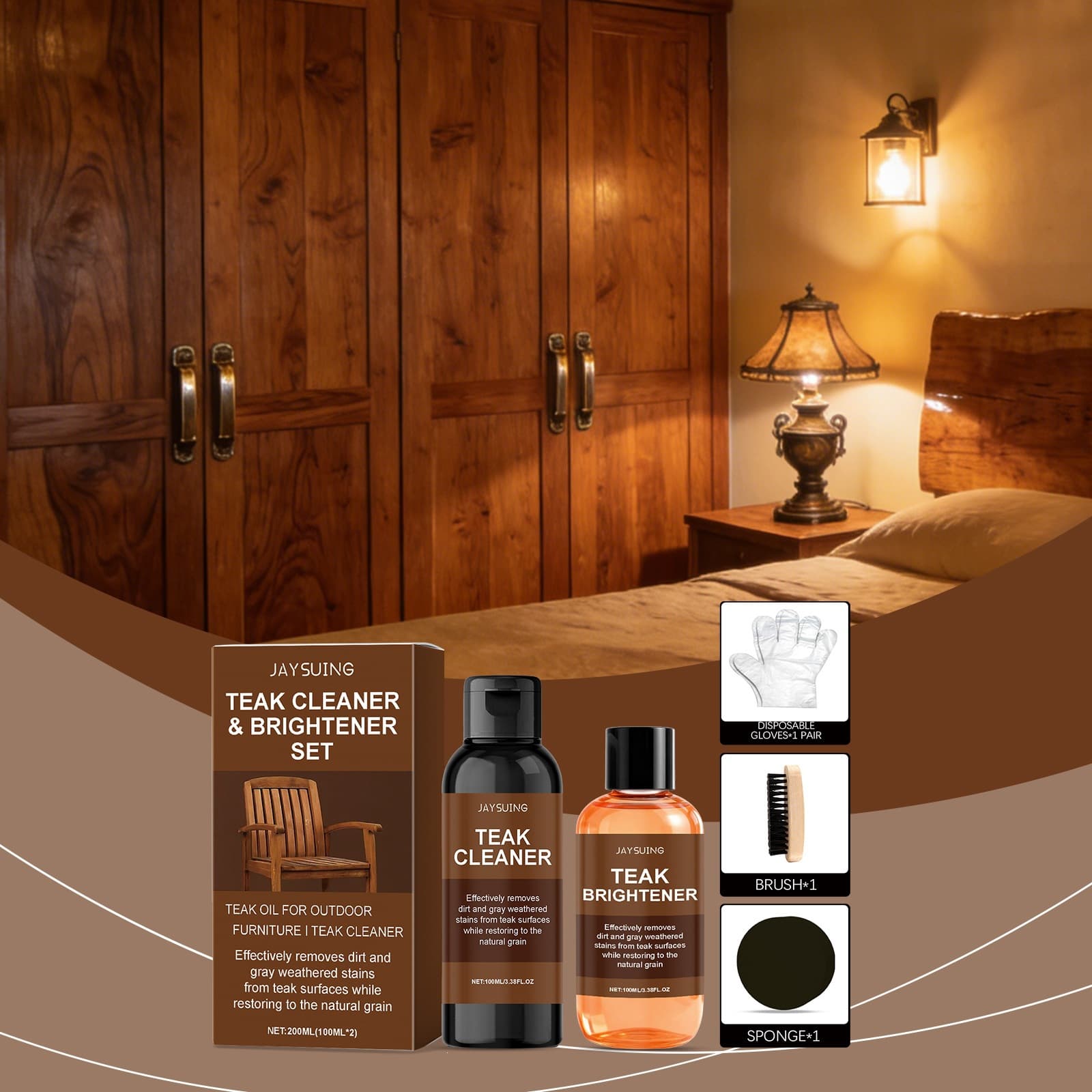 JAYSUING Teak Wood Cleaning Care Set Furniture Cleaner Stain Remover Shine Wood Grain Daily Furniture Maintenance