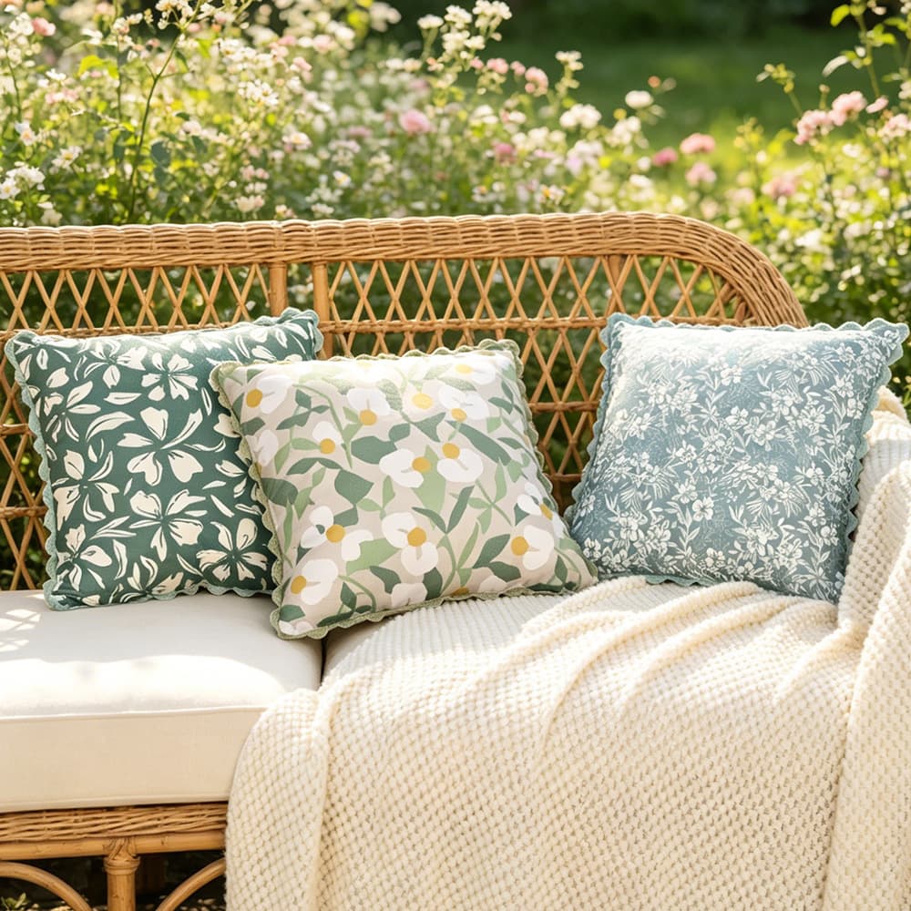 Cross-border Nordic ins flower print curved lace pillow pastoral small fresh sofa bedroom green decorative cushion