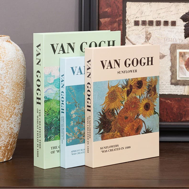 Fake Book Monet Van Gogh Storage Box 3-Piece Set Cross-Border Decorative Book Photo Prop Book Scandinavian Artificial Book Storage Box