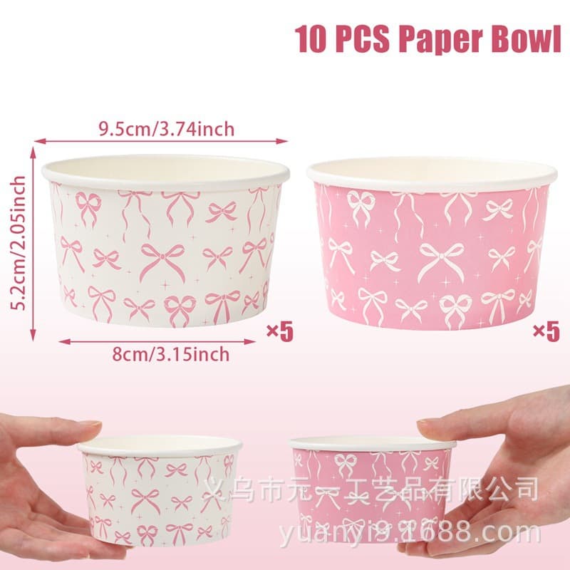 Bow-Themed Party Paper Bowl Ice Cream Cup Birthday Party Small Paper Bowl Disposable Ice Cream Paper Box Cup