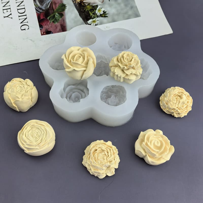 Multiple 7-Hole Rose Peony Silicone Mold for Baking DIY Cake Chocolate Plaster Resin Candle Mold