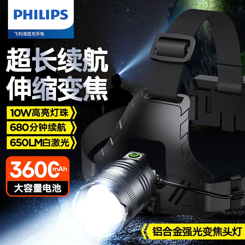 Philips SFL3341RH Headlamp, High Brightness Zoomable Super Bright Long Battery Life Rechargeable Work Outdoor Head-Mounted Flashlight
