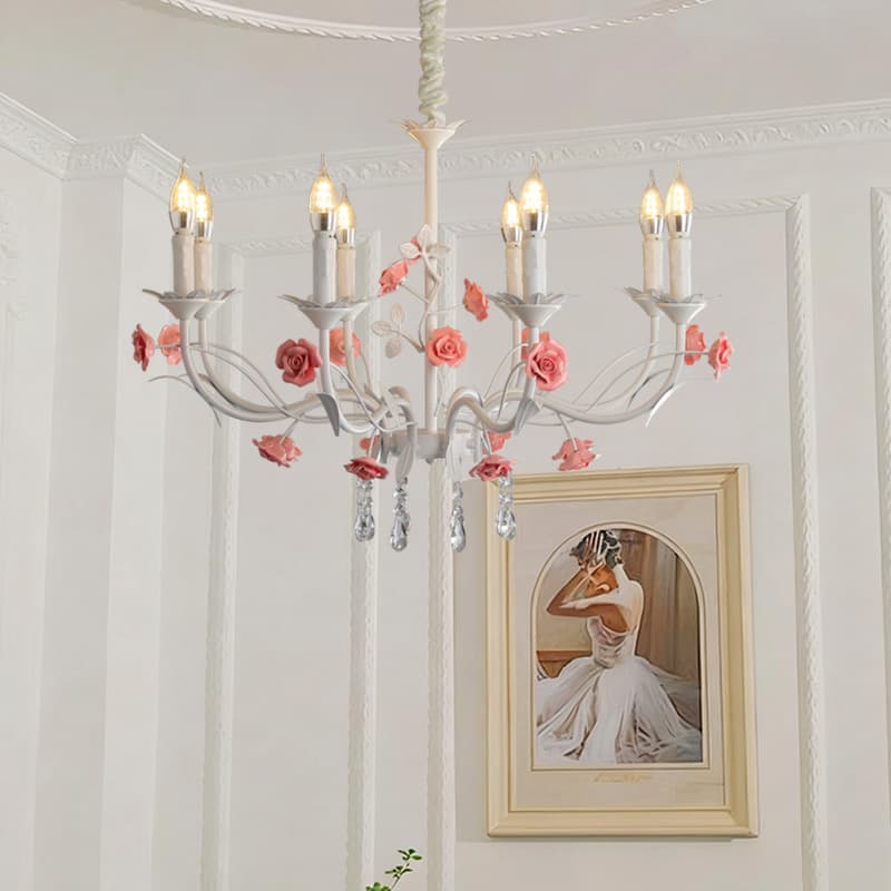 Romantic rose-shaped multi-head chandelier, home restaurant, princess room, atmospheric soft decoration lighting