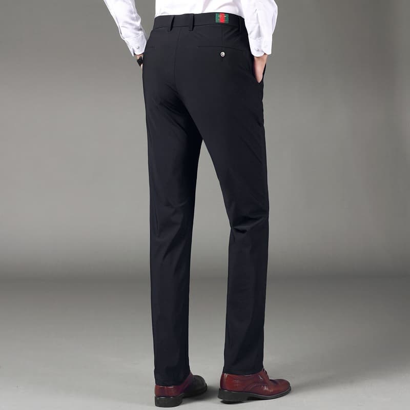 Men's Four-Way Stretch Casual Trousers, Straight-Leg Long Pants, High-Stretch Smooth Finish, Solid Color Business Dress Pants