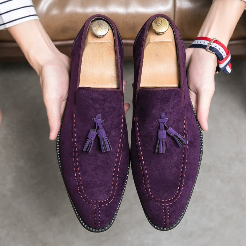 New Cross-Border Suede Business Leather Shoes for Men, Large Size Tassel Slip-On Dress Shoes, European and American Office Formal Leather Shoes