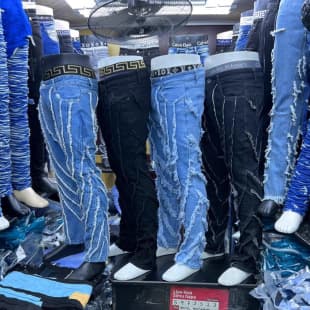 Trendy Frayed Hem Slim Bootcut Men's Jeans American Retro Loose Harem Pants Men Jeans