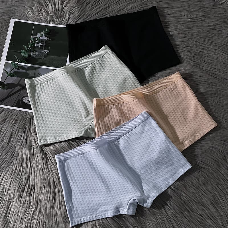 Four-Corner Cotton Panties Women's All-Cotton Gusset Breathable Mid-Rise Seamless Anti-Peek Safety Shorts Girls Vertical Stripe Boxer Shorts