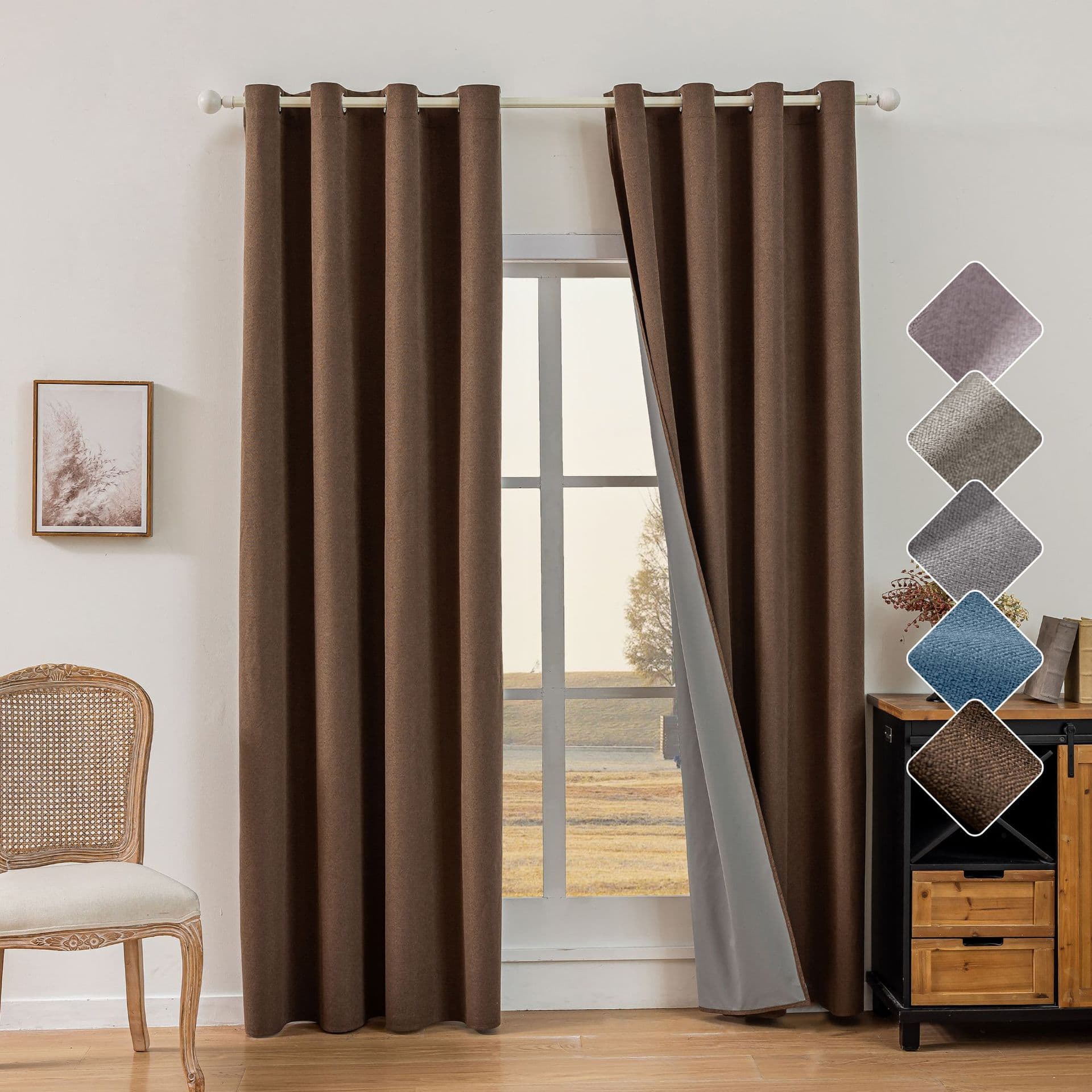 Amazon Best-Selling Blackout Faux Linen Grommet Curtains, Energy-Saving Thermal Insulated Bedroom Curtains for Export