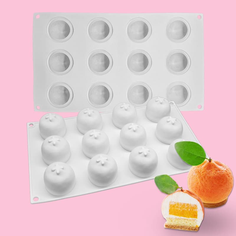12-Cavity Orange Mousse Cake Silicone Mold French Fruit Simulation Baking Mold Tangerine Citrus Orange Mold