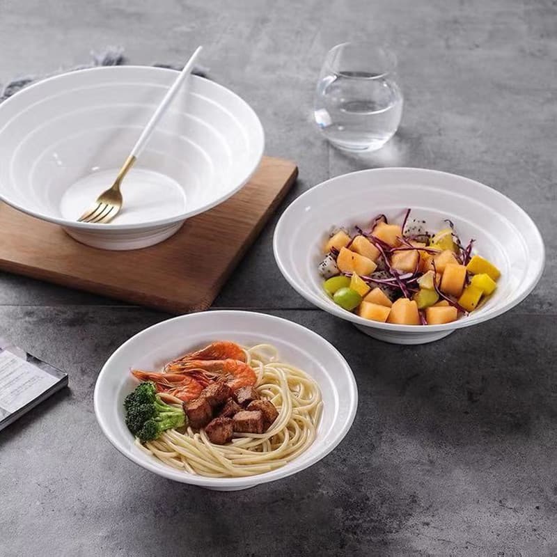 Hotel Supplies Double-Line Horn Bowl Ceramic Ramen Bowl Creative Tableware Threaded Bamboo Hat Bowl Boiled Fish Large Soup Bowl