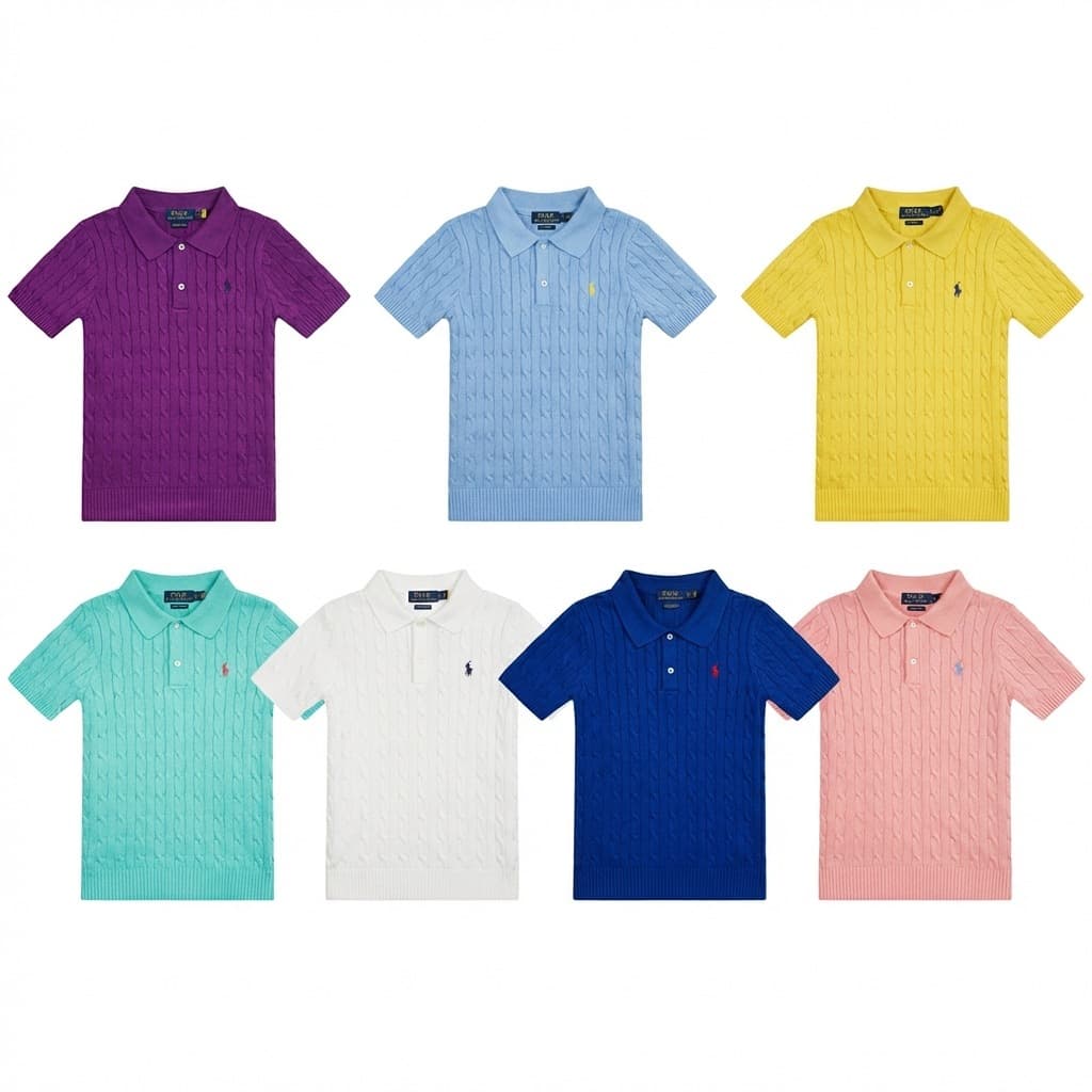 Cross-border Stock - RL Ralph Lauren Summer Knit Cable Knit Pony Embroidery Turn-down Collar Polo Short Sleeve T-Shirt Drop Shipping