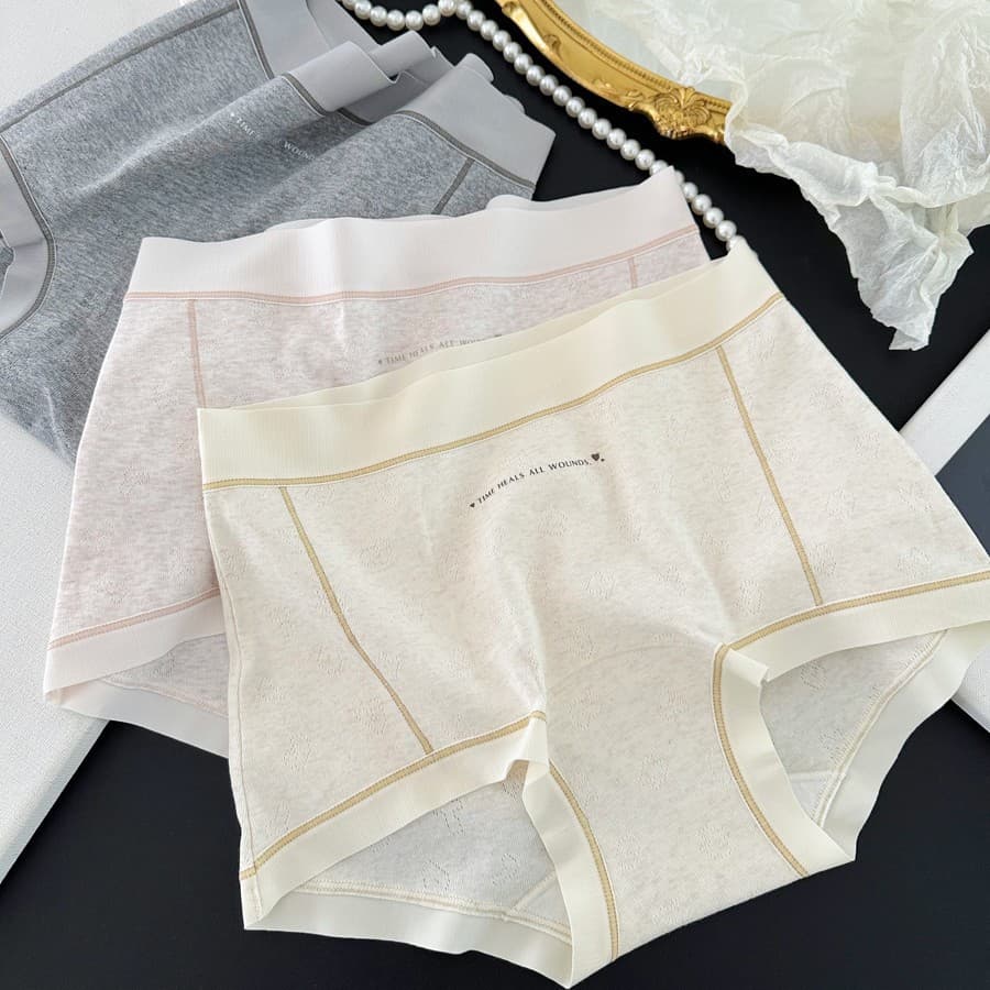 A6125 Extended Gusset Straight Leg Shorts, Hollow-Out Colored Cotton Women's Underwear 10A Antibacterial Cotton One-Piece Anti-Peep Safety Shorts