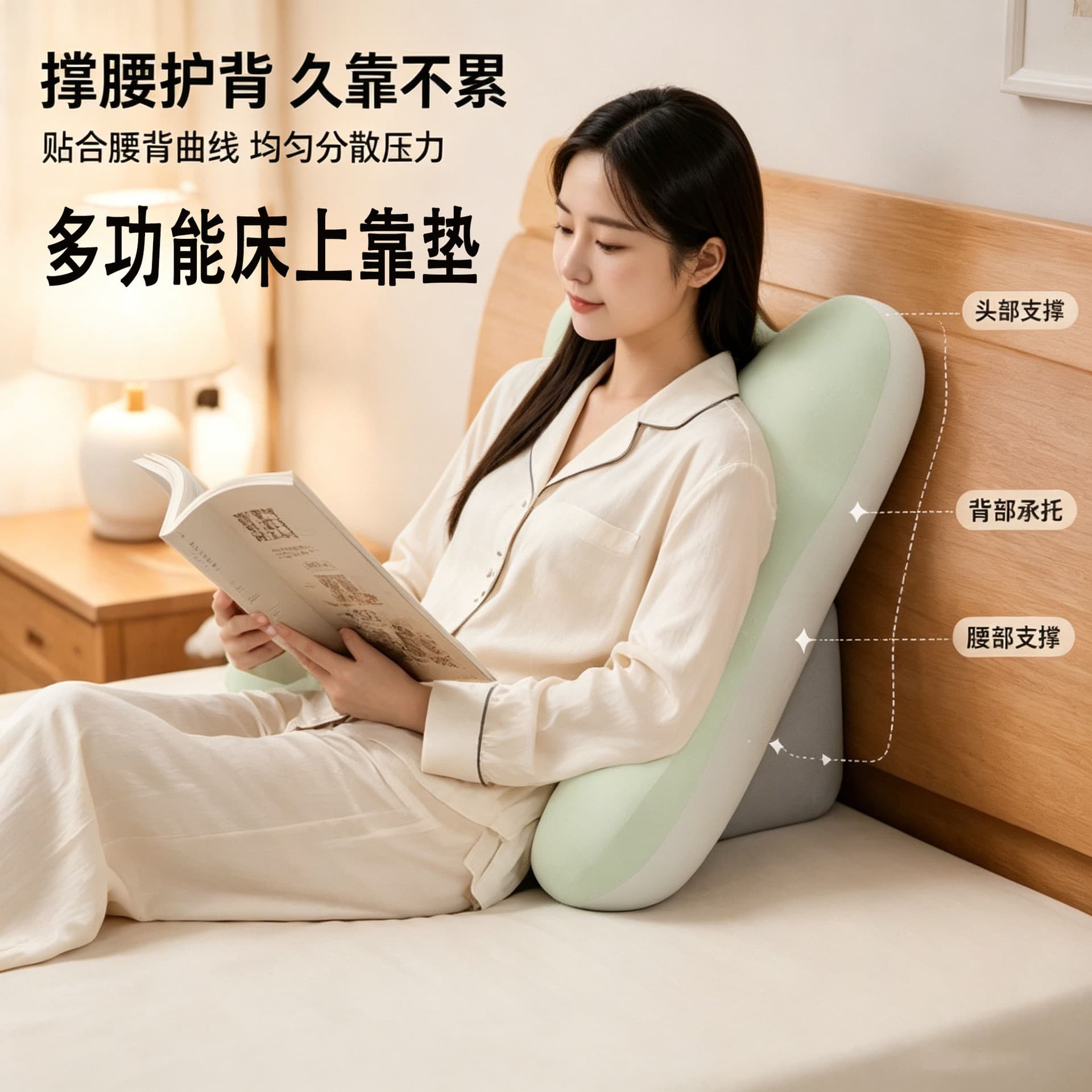 Bed pillow for reading and playing with mobile phone, semi-lying artifact, pregnant woman's bedroom sofa, large backrest, waist protector, neck protector, cushion pillow