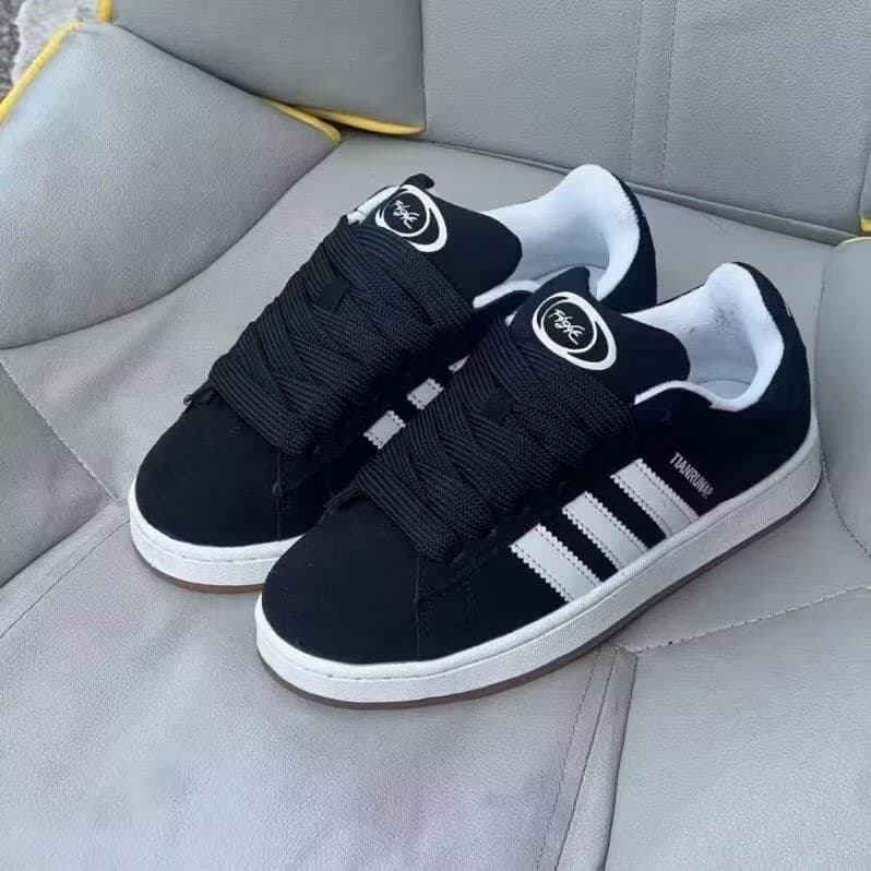 Chinese Trendy Ins Thick Sole Sneakers Black White Canvas Bread Shoes Unisex Low Top Casual Skate Shoes Women