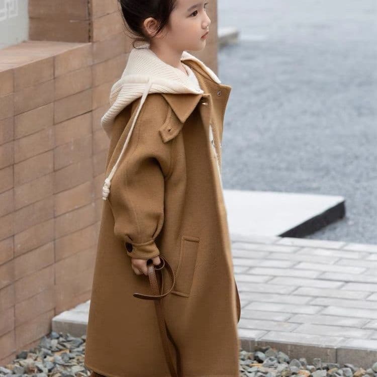 Girls' coat, 2025 new style, spring, autumn and winter, woolen coat, Korean style, mid-length woolen coat, warm windbreaker.