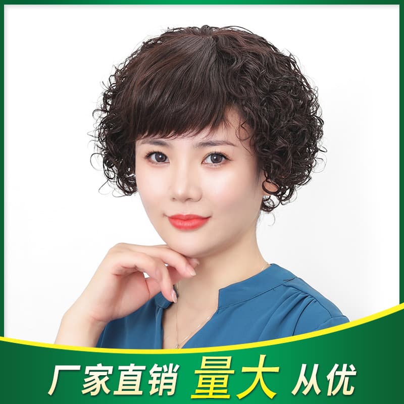 Xuchang Wig, Wig for Elderly as Gift for Mom, Short Fashionable Curly Wig, Real Hair Full Cap Wig for Women