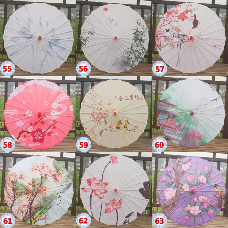 Oil-paper umbrella with floral pattern, rainproof, sun-proof, vintage ceiling decoration umbrella, lotus, peony, plum blossom, dance, cheongsam craft umbrella