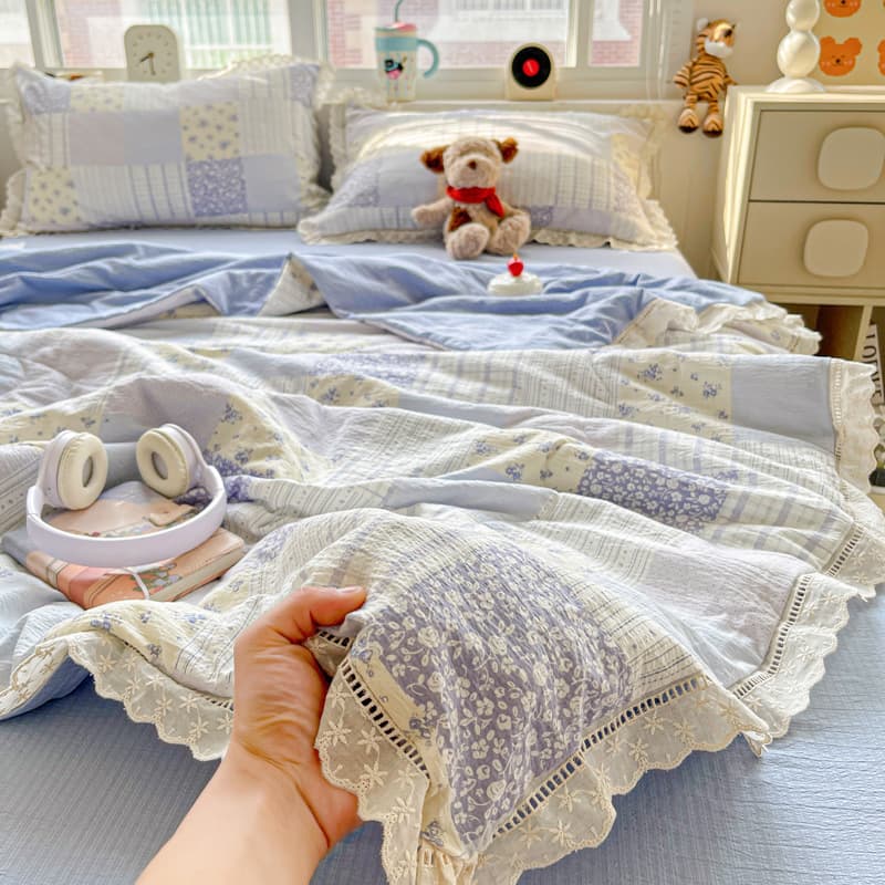 ins French lace summer cool quilt double-layer gauze summer quilt four-piece set A category maternal and infant grade summer air-conditioned quilt machine washable