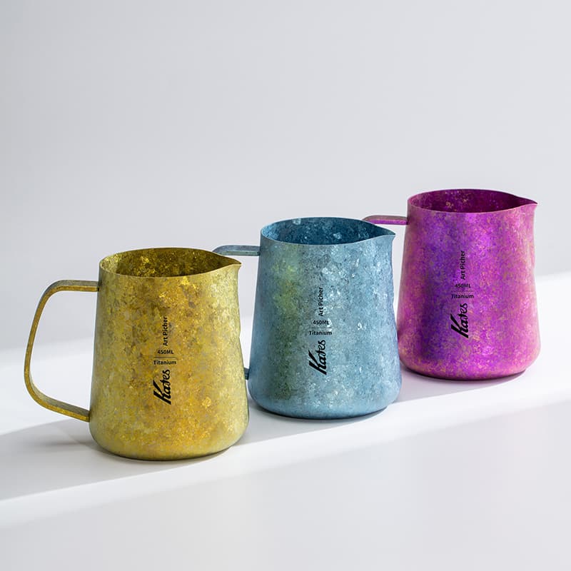 kafes pure titanium latte art cup color ice pattern titanium latte art tank espresso milk tank round mouth latte art tool