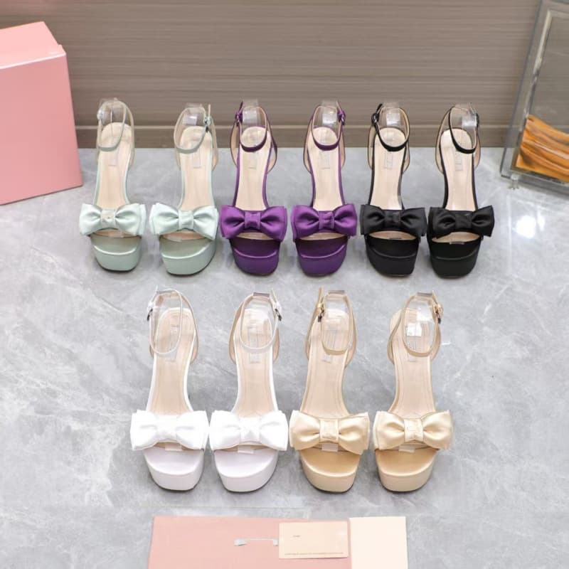High-Platform Miu Large-Size European and American New Style Bow Silk Waterproof Platform Chunky Ultra-High Heel Buckle Fashion Sandals for Women