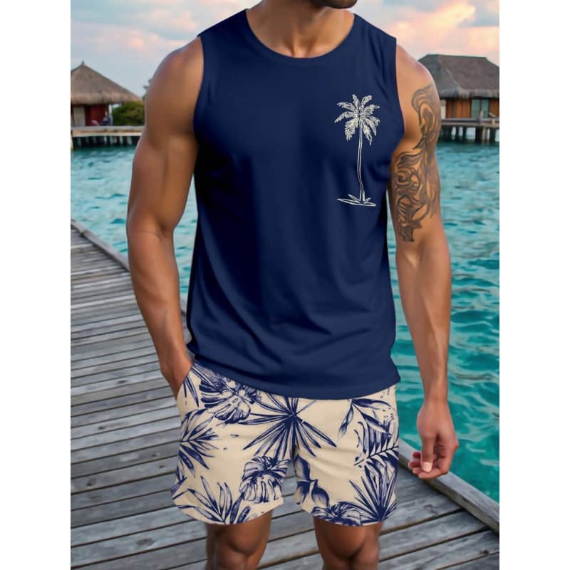 Manfinity RSRT Men's Casual Coconut Tree Print Tank Top