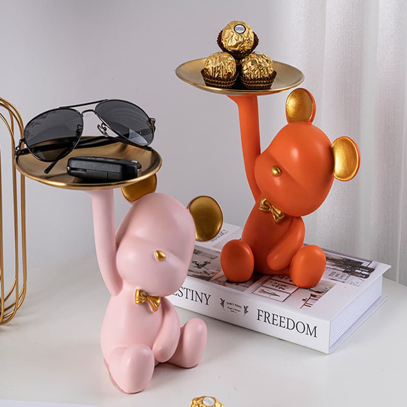 Violent Bear Figurine Key Tray Organizer Creative Desktop Luxury Style Living Room Home Decoration