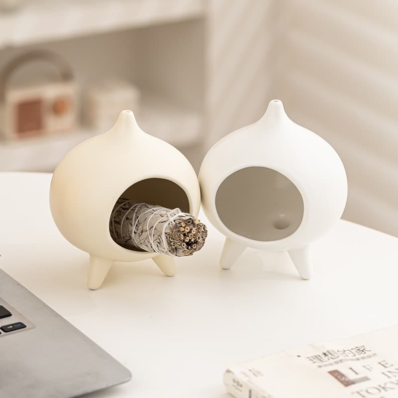 Modern Palo Santo Holder Ceramic Incense Burner 3-in-1 Censer for Palo Santo Sticks Sage Smudge Stick Handmade Aroma Bowl